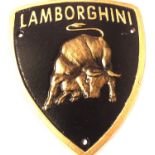 Cast iron Lamborghini sign sign, L: 20 cm. P&P Group 1 (£14+VAT for the first lot and £1+VAT for