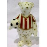 Boxed Royal Crown Derby mini football bear, H: 90 mm. No cracks, chips or visible restoration. P&P