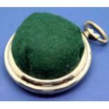 White metal pocket watch pin cushion, D: 50 mm. P&P Group 1 (£14+VAT for the first lot and £1+VAT