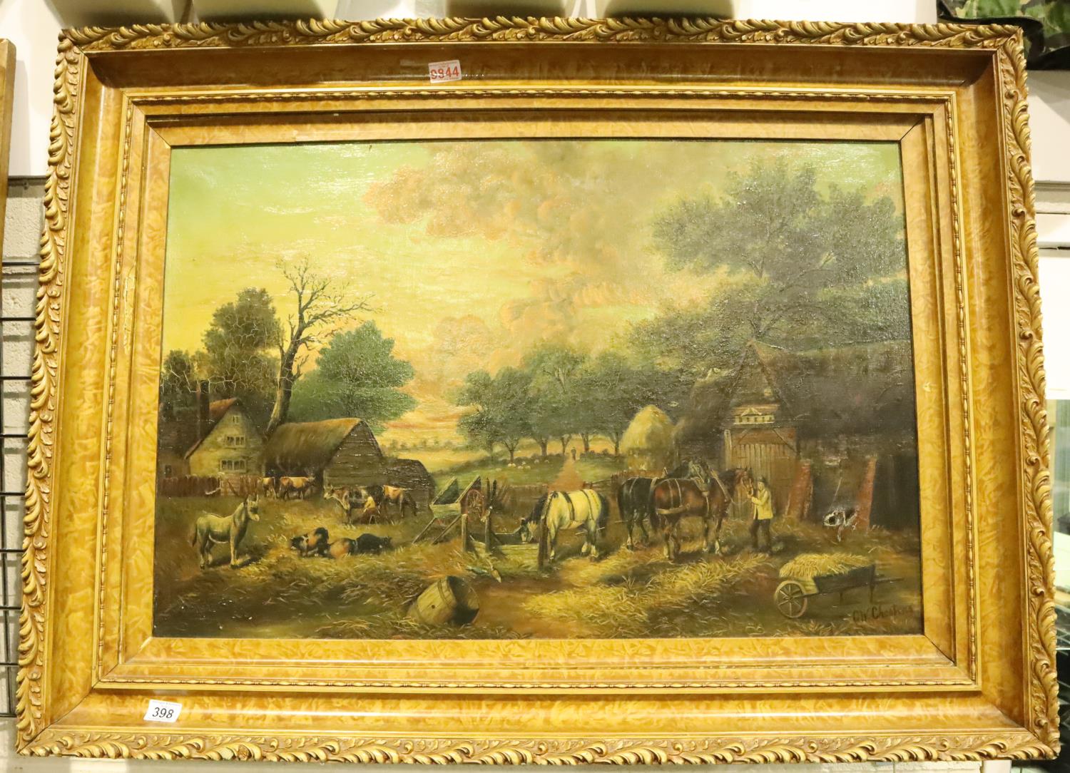 Chesters GW Chesters; 19th century oil on canvas of a farmyard scene, signed by artist, 90 x 60 - Image 2 of 9