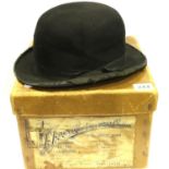 Boxed J Jones Exclusive Millinery Sheffield bowler hat, size 7 1/8. Few marks to edge of hat, some