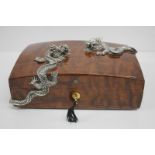 A LOTUS ARTS DE VIVRE CIGAR HUMIDOR, THE BOX IS APPLIED WITH TWO UNMARKED SILVER DRAGONS HIGHLY