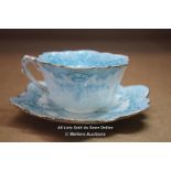 *SHELLEY WILEMAN - EMPIRE SHAPE - FERN PATTERN CUP AND SAUCER - BLUE - CIRCA 1896 [LQD188]