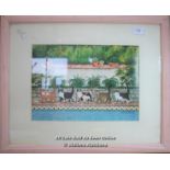 *K. GUDMANDSEN - FRAMED PRINT FEATURING CATS BY A SWIMMING POOL, 33/50, 56 X 45CM INCLUDING FRAME