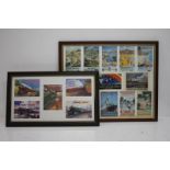 TWO FRAMED SETS OF POSCARDS INCLUDING HORNBY AND WHITE STAR LINE