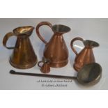 VINTAGE BRASS WEAR INCLUDING FOUR JUGS AND A LARGE LADLE