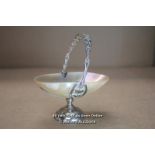 *1906 STERLING SILVER & MOTHER OF PEARL BON BON DISH HINGED HANDLED / 6CM TALL X 6CM WIDE X 10.1CM