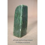 *A POLISHED PIECE OF NEPHRITE JADE FROM PAKISTAN, FREE STANDING DISPLAY SPECIMEN, 9CM HIGH, 208