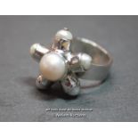 *VINTAGE 925 SOLID STERLING SILVER & GENUINE PEARL UNUSUAL CHUNKY STATEMENT RING [LQD188]