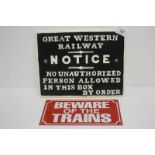 TWO MODERN REPRODUCTION RAILWAY SIGNS