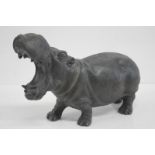 A LARGE BRONZE FIGURE OF A HIPPOPOTAMUS WITH OPENED MOUTH, 23CM TALL