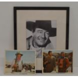 JOHN WAYNE - FRAMED AND GLAZED PHOTO AND TWO LOBBY CARDS FROM " THE UNDEFEATED"