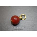 *POCKET WATCH CHAIN FOB 1890S VICTORIAN LARGE BRASS & CARNELIAN BALL FOB / 13 GRAMS [LQD188]