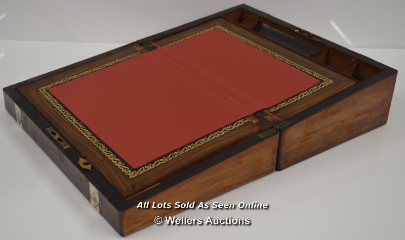 *ROSEWOOD WRITING SLOPE WITH MOTHER OF PEARL AND ABALONE BANDING / 35 X 23X 13CM [LQD197]