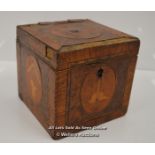 *ANTIQUE GEORGIAN SQUARE INLAID/MARQUETRY WOODEN SINGLE TEA CADDY FOR RESTORATION [LQD197]