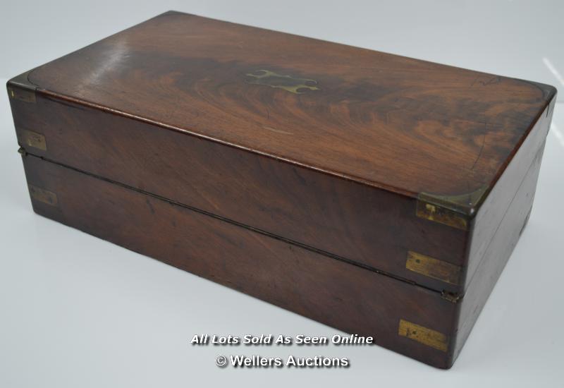 *LARGE VICTORIAN BRASS BOUND MAHOGANY WRITING SLOPE / 46 X 25 X 15CM [LQD197] - Image 5 of 5