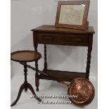 *VINTAGE OAK HALL TABLE, REGENCY STYLE MAHOGANY LEATHER TOP OCTAGONAL WINE TABLE, & ANTIQUE