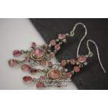 *GEORGIAN OR VICTORIAN SILVER CHANDELIER EARRINGS FOIL BACKED PASTE & PEARL / LENTH 5CM [LQD197]