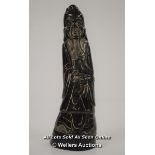 *CHINESE CARVED HORN STATUE OF AN ELDER - BLACK - 15.5CM HIGH - CARVING [LQD197]