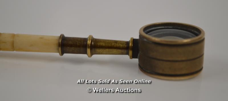*HAND MAGNIFIER OR SIMPLE MICROSCOPE. BRASS BODY WITH BONE HANDLE [LQD197] - Image 2 of 3