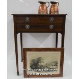 *REGENCY STYLE INLAID MAHOGANY WRITING DESK, ENGRAVING 'RIEVAULX ABBEY IN YORKSHIRE', VICTORIAN