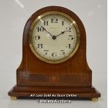 *ANTIQUE SHERATON INLAID MANTEL CLOCK / 17.5CMA HIGH IN WORKING ORDER [LQD197]