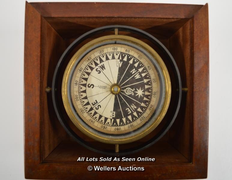 *19TH CENTURY SINGERS PATENT BRASS GIMBLE SHIPS COMPASS IN ORIGINAL MAHOGANY BINNACLE WITH BRASS - Image 2 of 10