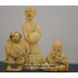 *THREE 19TH CENTURY HAND CARVED JAPANESE NETSUKE / TALLEST 6.5CM [LQD197]