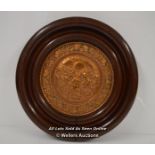 *FANCY ORNATE COPPER CHERUB PUTTI BUTTERFLY WALL PLAQUE CIRCLE WOOD FRAME / 31CM WIDE [LQD197]