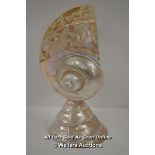 *HAND CARVED MOTHER OF PEARL SHELL WITH SWAN AND FLORAL DESIGN / DAMAGE TO THE BASE [LQD197]