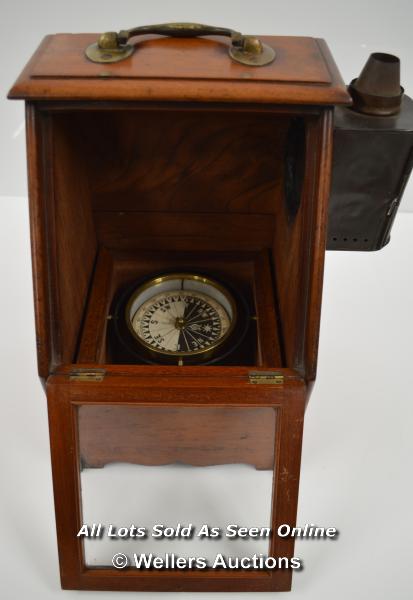 *19TH CENTURY SINGERS PATENT BRASS GIMBLE SHIPS COMPASS IN ORIGINAL MAHOGANY BINNACLE WITH BRASS - Image 10 of 10