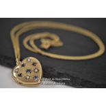 *9CT SAPPHIRE AND PEARL LOCKET WITH CHAIN [LQD197]