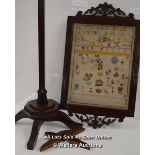 *ANTIQUE SCOTTISH SAMPLER BY ALICE CALDER 1890 FRAMED UNDER GLASS; MAHOGANY STAND / NEEDS TO BE