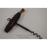 *ANTIQUE GEORGIAN / REGENCY CORKSCREW WITH TURNED MAHOGANY HANDLE & BRUSH [LQD197]