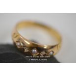 *VICTORIAN 1893 15CT GOLD BIRMINGHAM SPLIT PEARL AND DIAMOND ANTIQUE RING / SIZE M [LQD197]