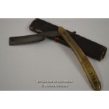 *VINTAGE CUT THROAT STRAIGHT RAZOR ARMY ISSUE HORN HANDLED JOHN C COCKHILL [LQD197]