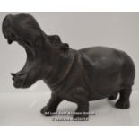 A LARGE BRONZE FIGURE OF A HIPPOPOTAMUS WITH OPENED MOUTH, 23CM TALL
