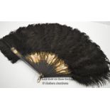 *ANTIQUE OSTRICH FEATHERED FAN, BAROQUE STYLE PRINTED FIGURES. [LQD197]