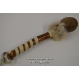 *RED DEER RAWHIDE RATTLE - SHAMAN HEALING RATTLE - FILLED WITH 3 SISTER BEANS [LQD197]