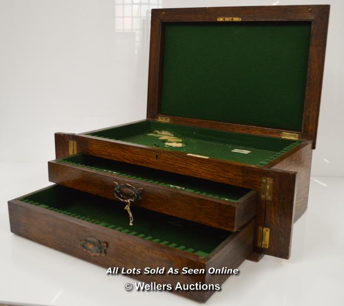 *LARGE CUTLERY CANTEEN BOX,2 DRAWERS,COLLECTORS CABINET DISPLAY CASE,OLD / 46.5 X 31 X 19CM [