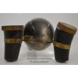 *CRYSTAL GAZING BALL HOUSED IN AN OLD BRASS AND REAL HORN (BOVINE) STAND [LQD197]