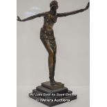 A MODERN ART DECO STYLE BRONZE FUGURE OF A DANCER WITH OUT STRETCHED ARMS, 42CM HIGH