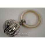 *SILVER BABY RATTLE FOB MOTHER OF PEARL TEETHER DEAKIN & FRANCIS / DAMAGE TO THE SILVER RATTLE,