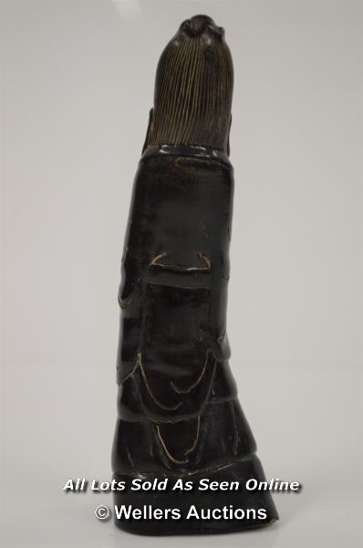 *CHINESE CARVED HORN STATUE OF AN ELDER - BLACK - 15.5CM HIGH - CARVING [LQD197] - Image 2 of 4