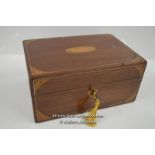 *SHERIDON INLAID MAHOGANY KEEPSAKE OR STATIONARY BOX WITH LOCK AND KEY / 24 X 16.5CM [LQD197]