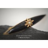 *ANTIQUE VICTORIAN MARQUISE BLACK ENAMEL SEED PEARL GOLD TONE / 4.5CM [LQD197]