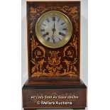 *LARGE 19C FRENCH INLAID ROSEWOOD CLOCK C.1880 WORKING ORDER / 21.5 X 36.5 X 14CM, HANDS LOOSE [