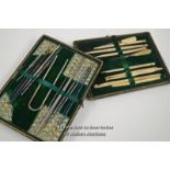 *CARVED BOVINE BONE & METAL CROCHET HOOK COLLECTION VELVET CASE / IN NEED OF RESTORATION [LQD197]