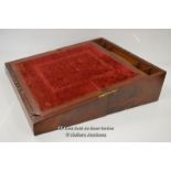 *ANTIQUE LARGE MAHOGANY WRITING SLOPE WITH SECRET DRAWERS, LOCK & KEY / 46 X 25 X 17.5CM [LQD197]