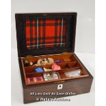 *VICTORIAN MAHOGANY SEWING/JEWELLERY BOX,INLAY MOTHER PEARL,RED / 30 X 21 X 13CM [LQD197]